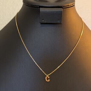Athena Designs Initial 'C' 18k Gold Filled Box Chain 15.75"-17.5" Necklace NWOT